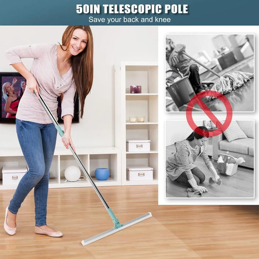 Magic Silicone Broom 50 Inch – 180° Rotating Floor Wiper with Adjustable Handle