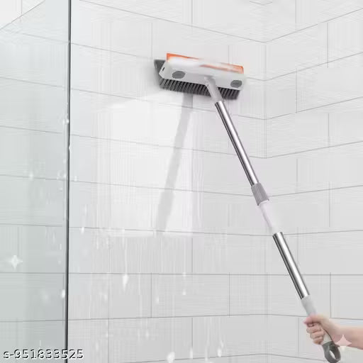 Heavy Duty 3-in-1 Bathroom Cleaning Brush with Squeegee Wiper & Long Handle