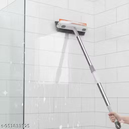Heavy Duty 3-in-1 Bathroom Cleaning Brush with Squeegee Wiper & Long Handle